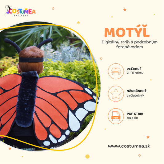 PDF strih na karnevalový kostým motýľa pre deti – Costumea.