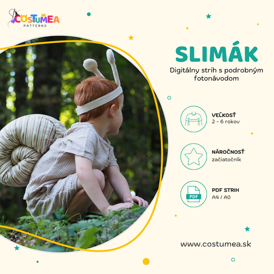 PDF strih na karnevalový kostým slimáka pre deti – Costumea.